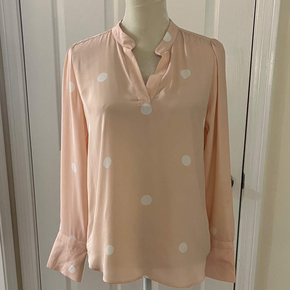 LOFT Peach Blouse with White Polka Dots
